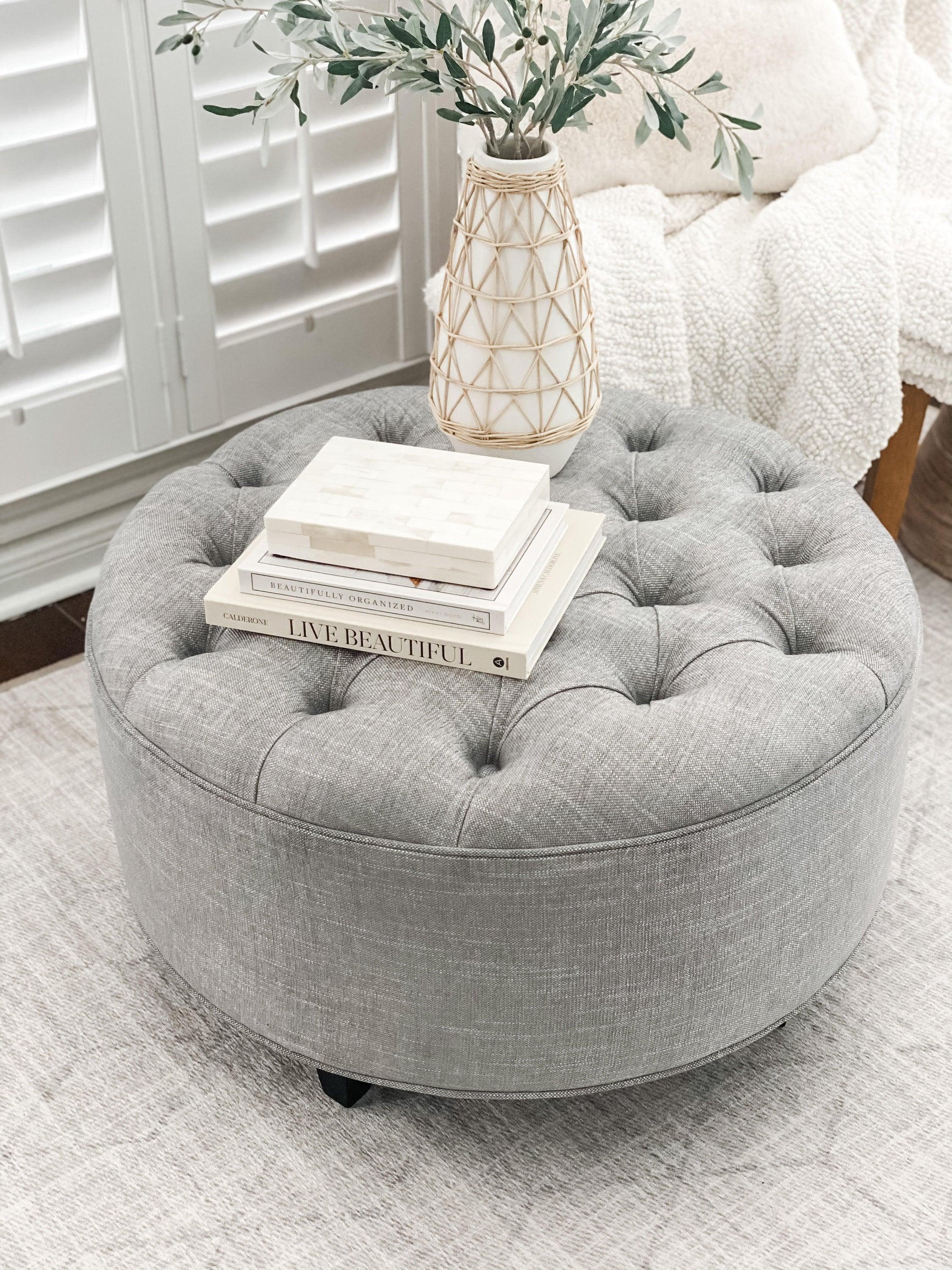 Tufted ottoman deals coffee table